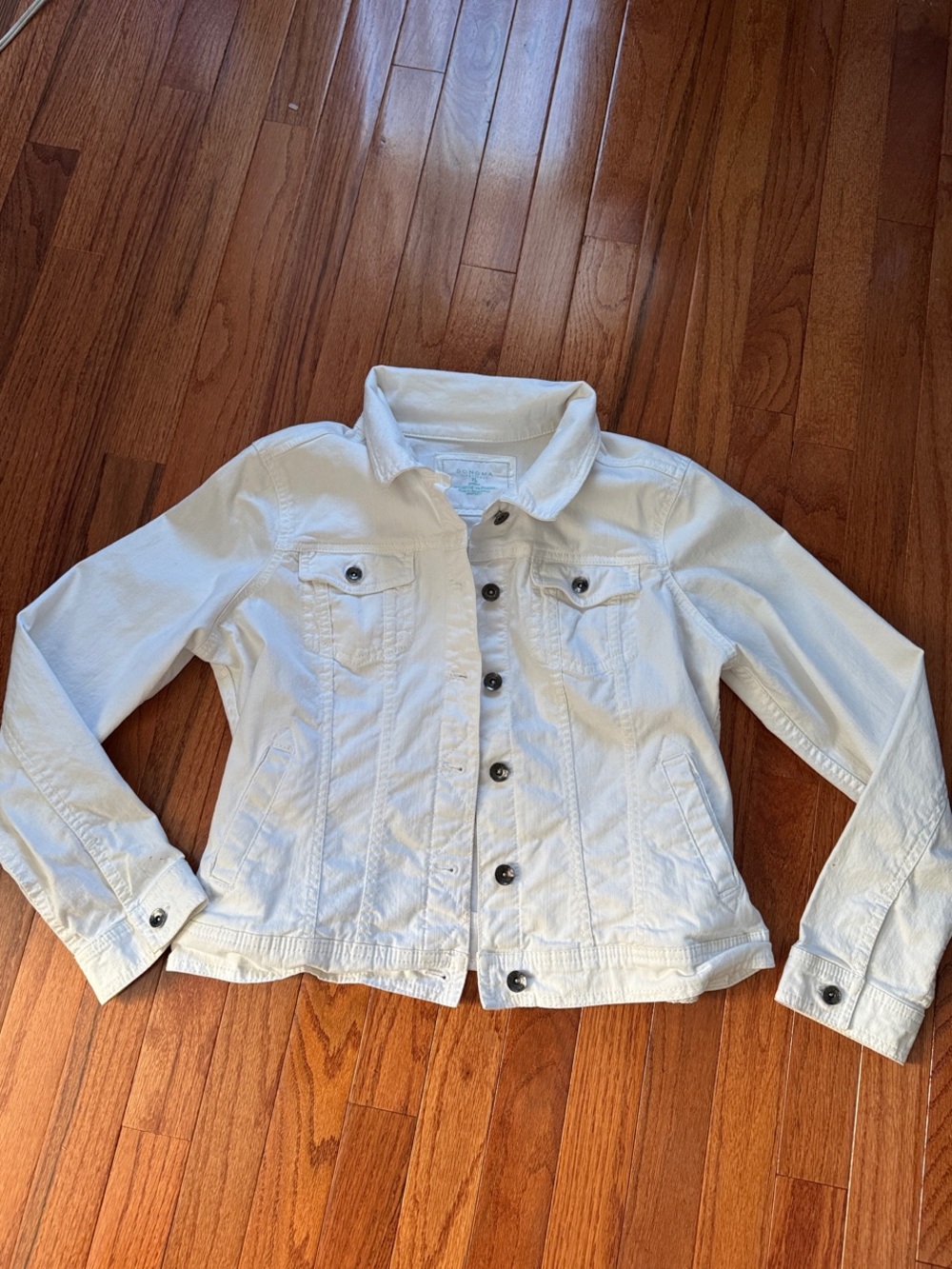 Sonoma White Denim Trucker Jacket Stretch Petite Large PL